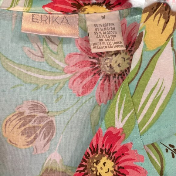 Erika Womens Floral Medley Print Short Sleeve Button-Up Blouse M Cotton & Rayon - Picture 2 of 3